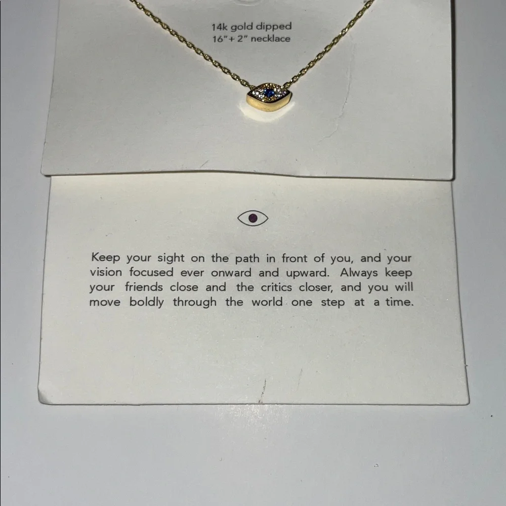 NWT Gold Dipped Evil Eye Necklace with Blue Center.  16”. - Picture 3 of 3